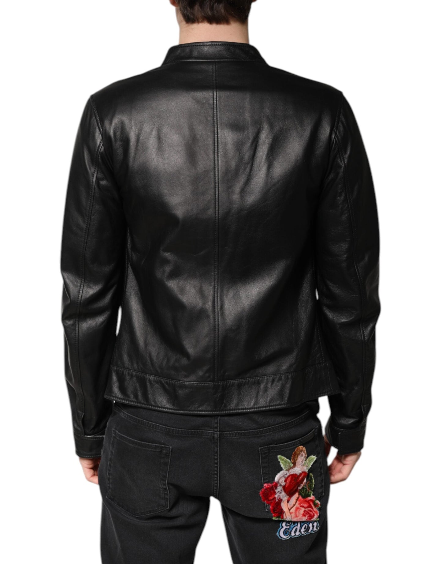 Dolce & Gabbana Black Sheep Leather Biker Full Zip Men's Jacket