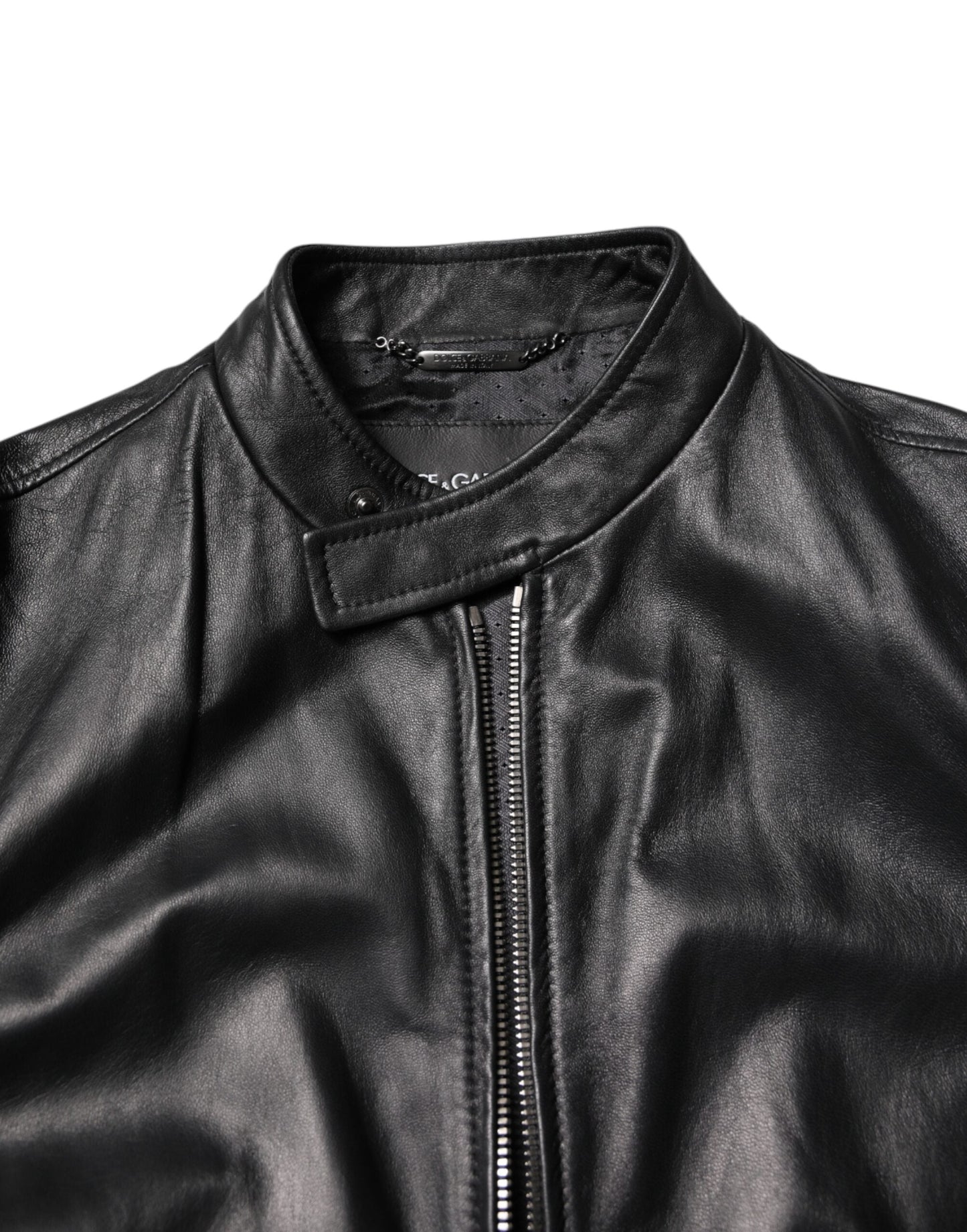 Dolce & Gabbana Black Sheep Leather Biker Full Zip Men's Jacket