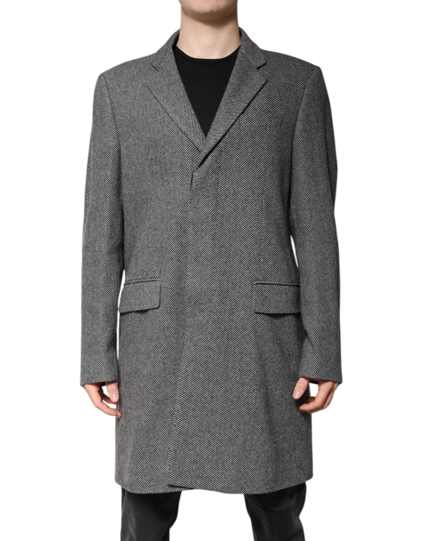 Dolce & Gabbana Gray Wool Single Breasted Trench Coat Men's Jacket