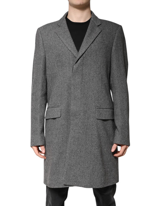 Dolce & Gabbana Gray Wool Single Breasted Trench Coat Men's Jacket