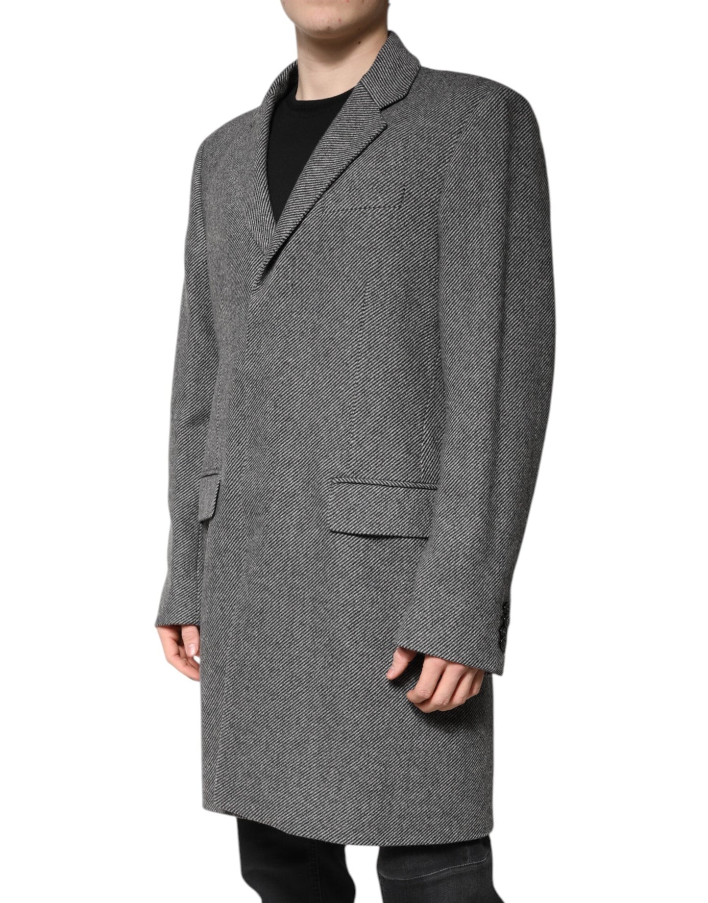 Dolce & Gabbana Gray Wool Single Breasted Trench Coat Men's Jacket