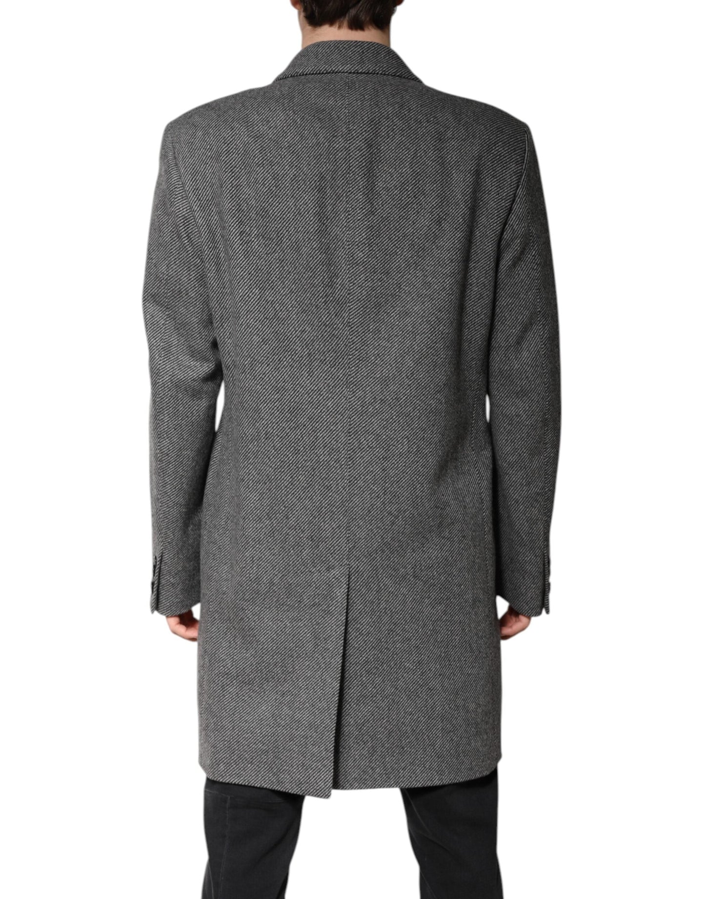 Dolce & Gabbana Gray Wool Single Breasted Trench Coat Men's Jacket