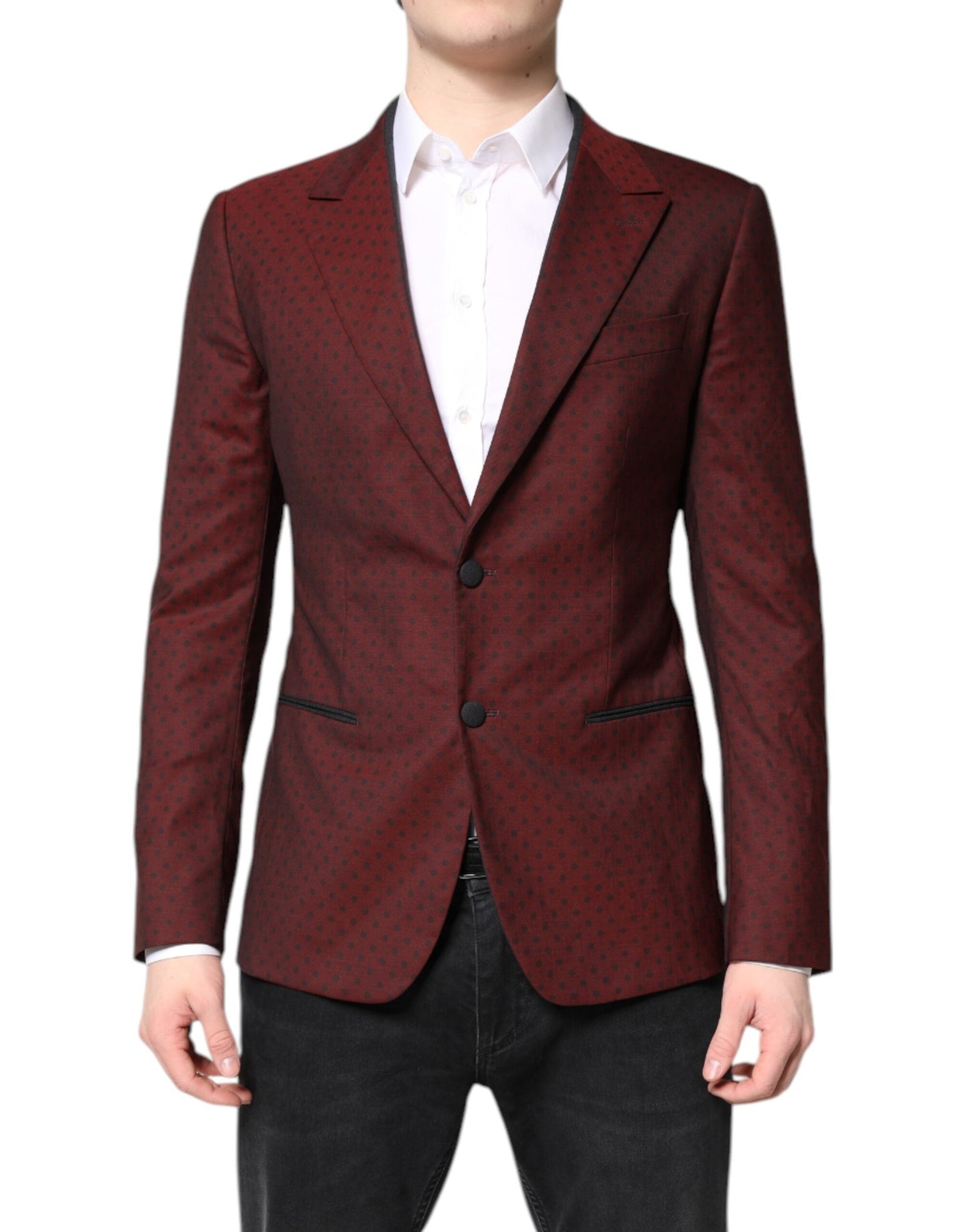 Dolce & Gabbana Maroon Wool Slim Fit Men Coat Jacket Men's Blazer ()