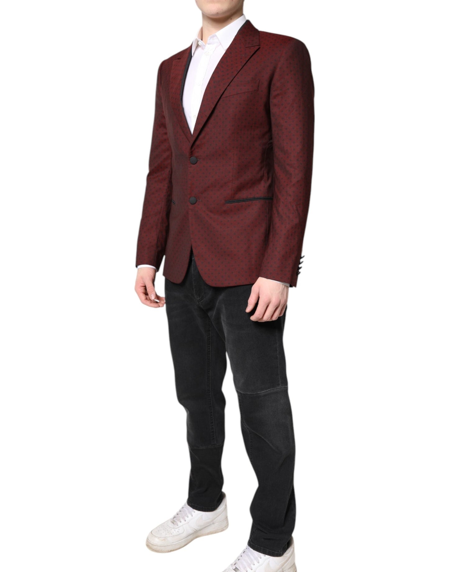 Dolce & Gabbana Maroon Wool Slim Fit Men Coat Jacket Men's Blazer ()