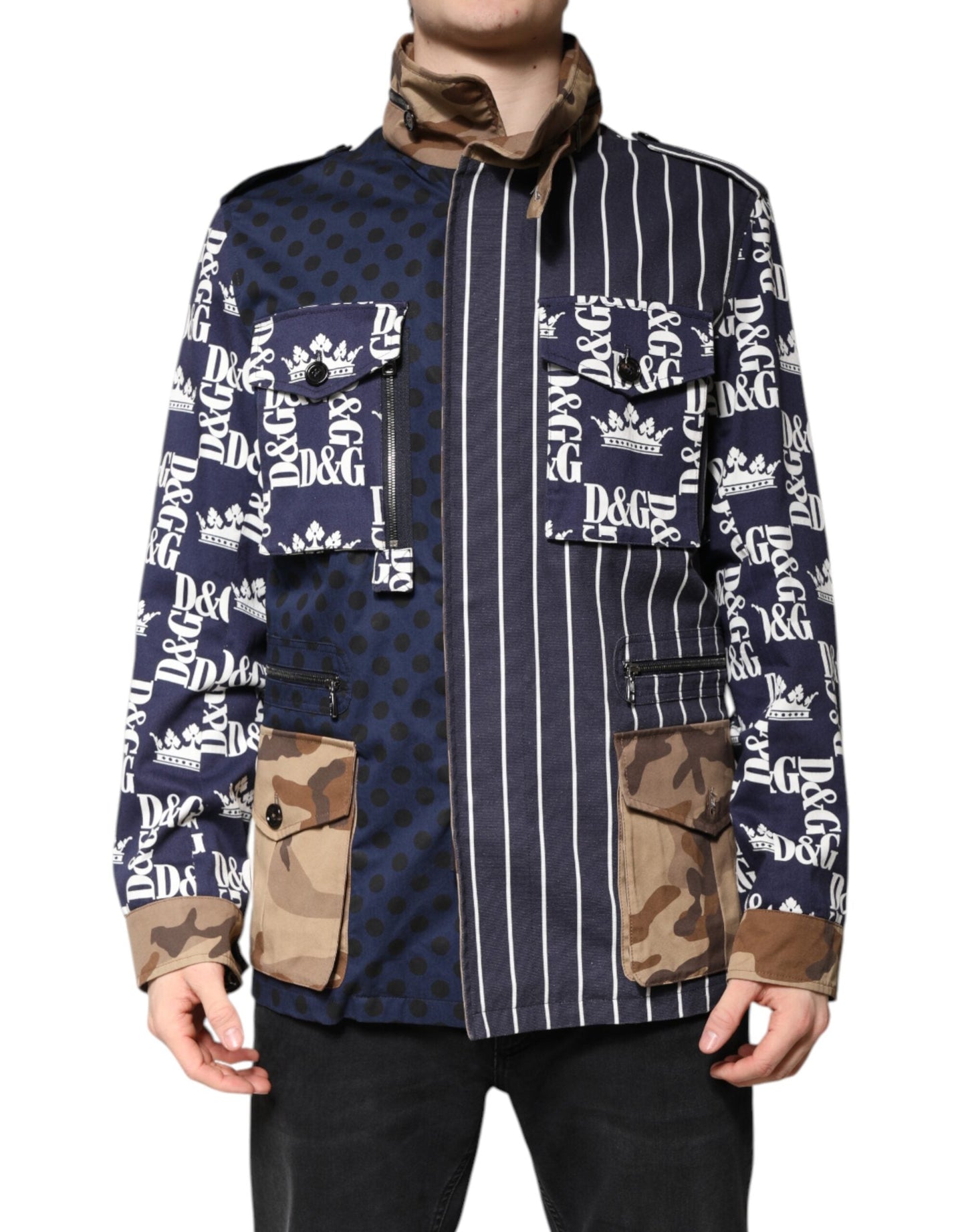 Dolce & Gabbana Multicolor Cotton Logo Patchwork Coat Men's Jacket