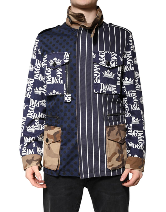 Dolce & Gabbana Multicolor Cotton Logo Patchwork Coat Men's Jacket