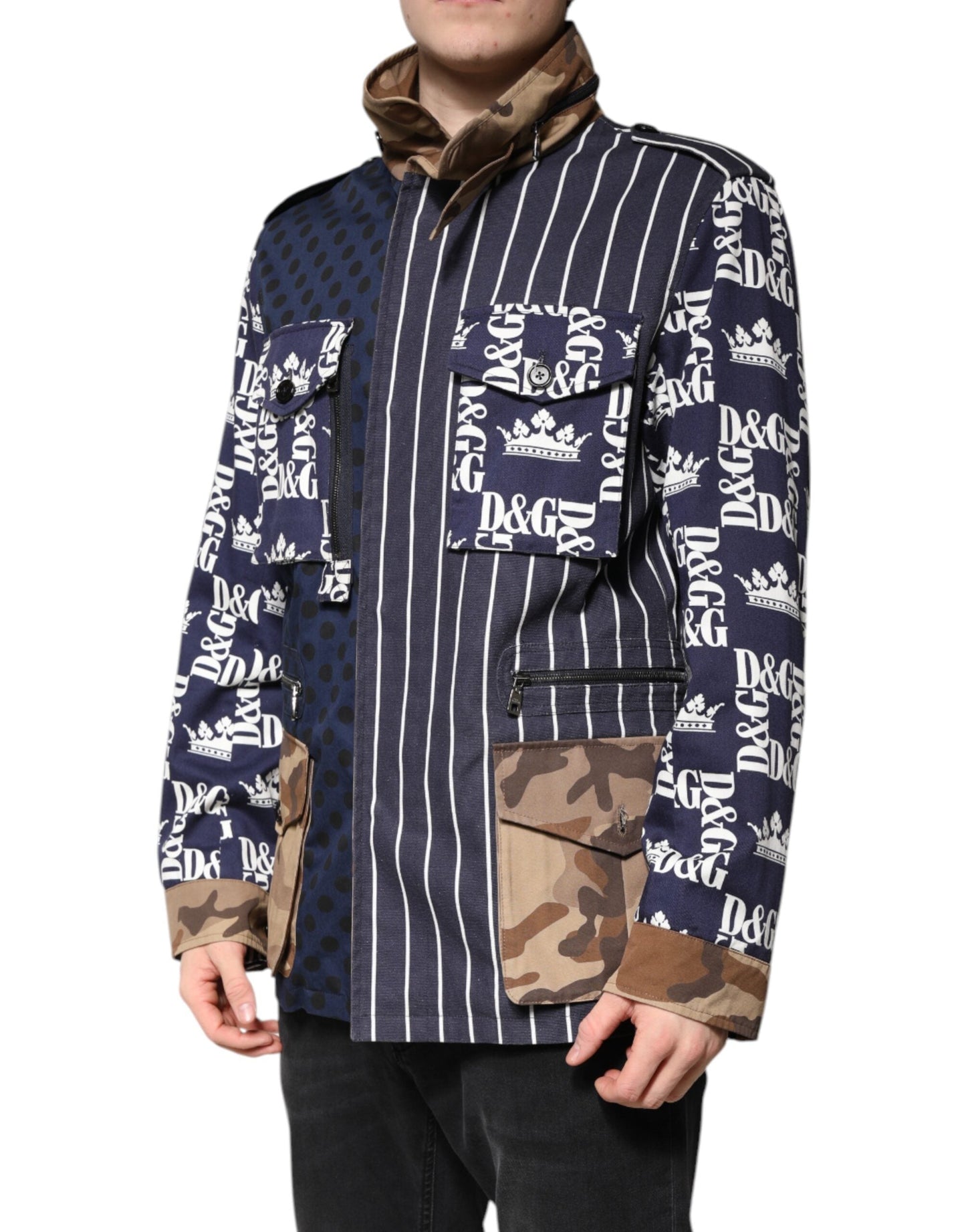 Dolce & Gabbana Multicolor Cotton Logo Patchwork Coat Men's Jacket