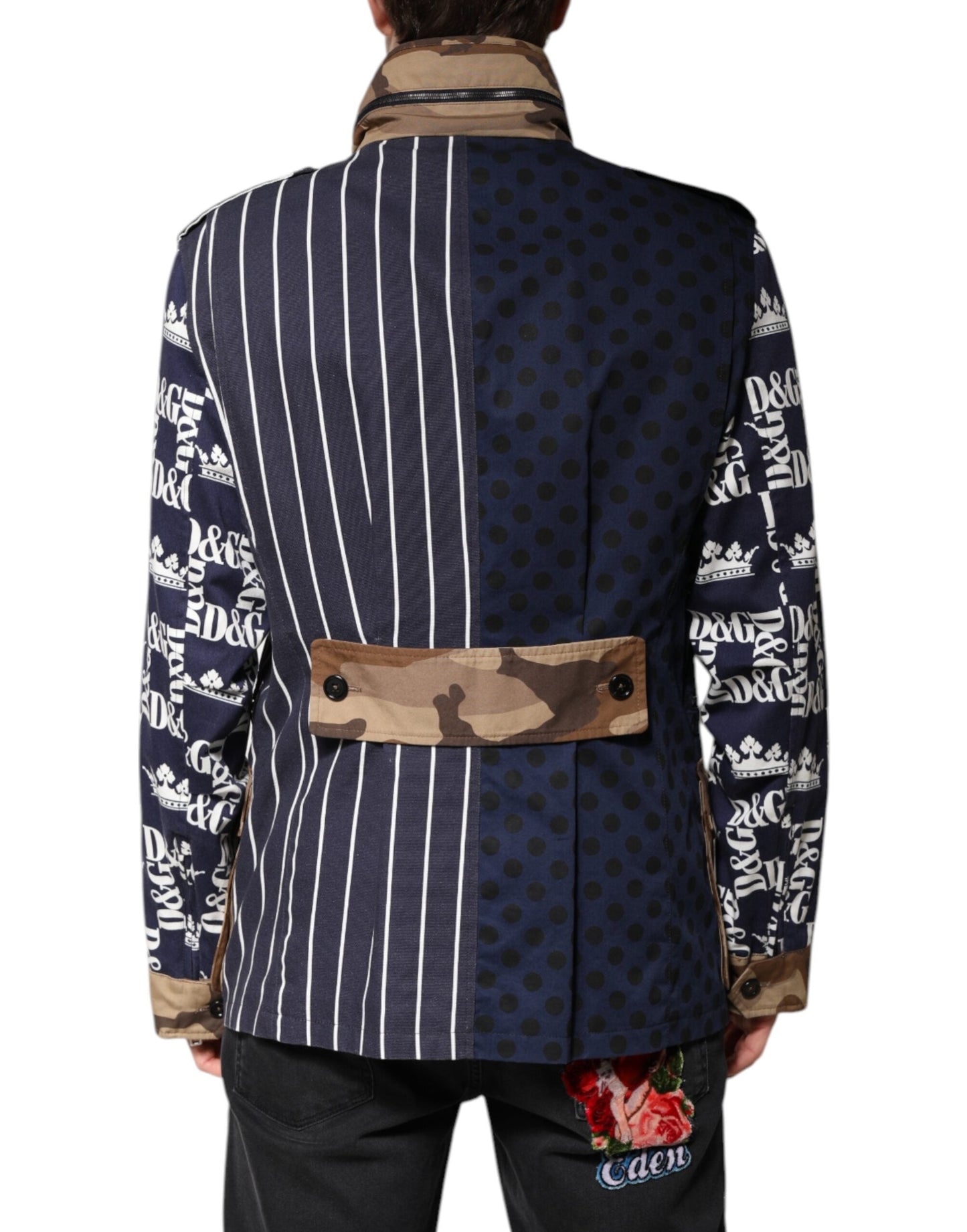 Dolce & Gabbana Multicolor Cotton Logo Patchwork Coat Men's Jacket