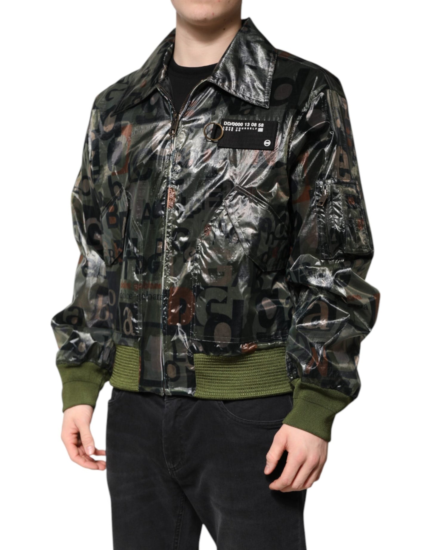 Dolce & Gabbana Green DG Logo Print Bomber Full Zip Men's Jacket