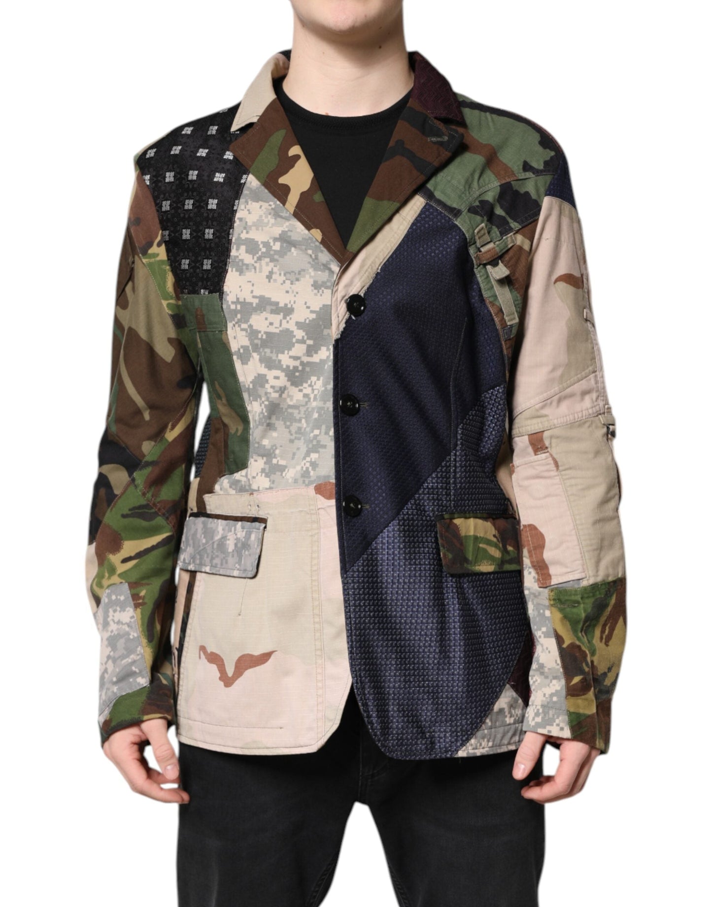 Dolce & Gabbana Multicolor Camouflage Patchwork Coat Men's Blazer ()