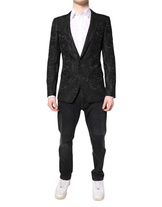 Dolce & Gabbana Black Floral Jacquard Coat Jacket Men's Blazer
