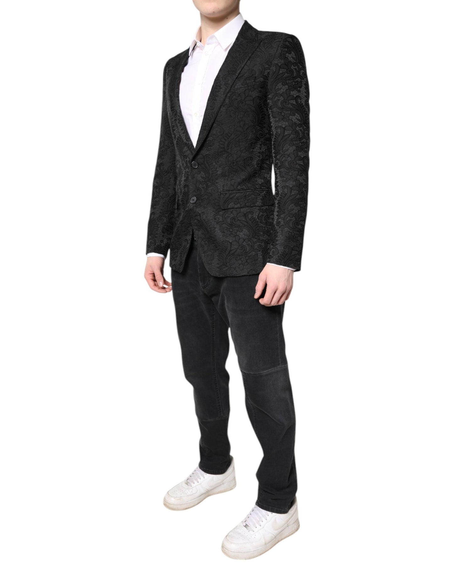 Dolce & Gabbana Black Floral Jacquard Coat Jacket Men's Blazer