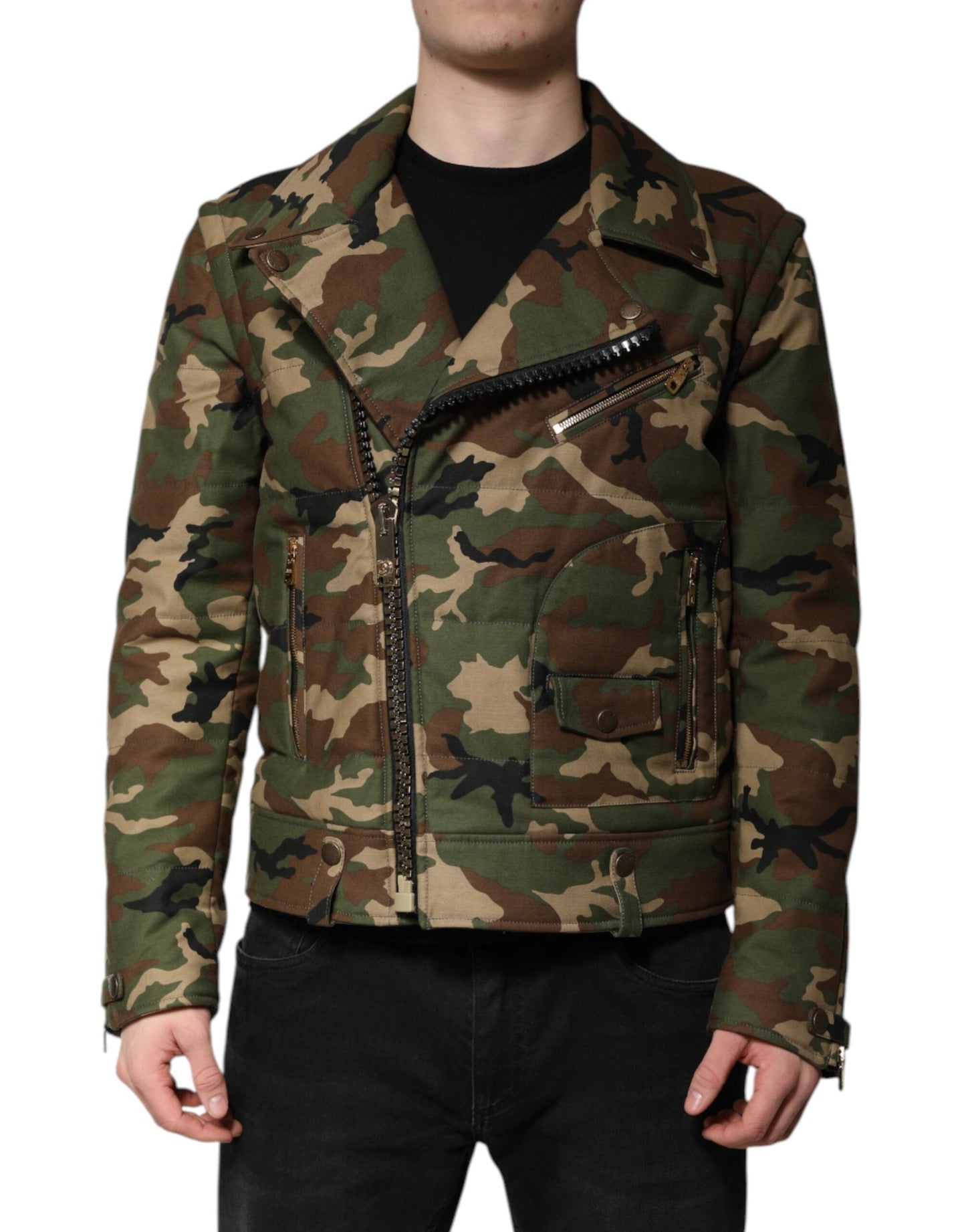 Dolce & Gabbana Multicolor Camouflage Nylon Biker Men's Jacket