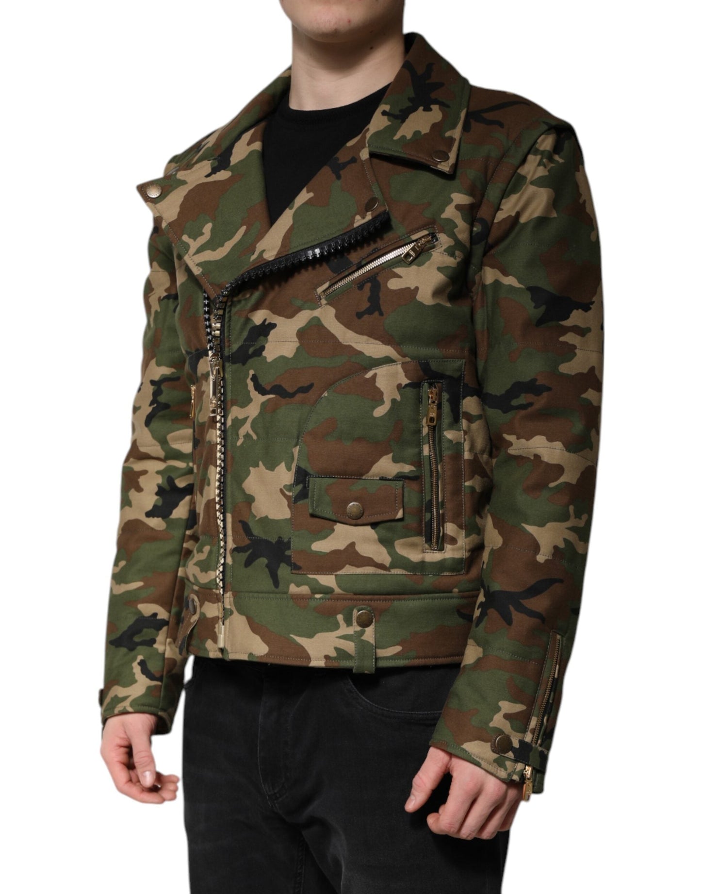 Dolce & Gabbana Multicolor Camouflage Nylon Biker Men's Jacket