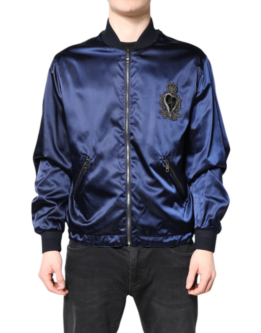 Dolce & Gabbana Blue Nylon DG Crown Full Zip Bomber Men's Jacket ()