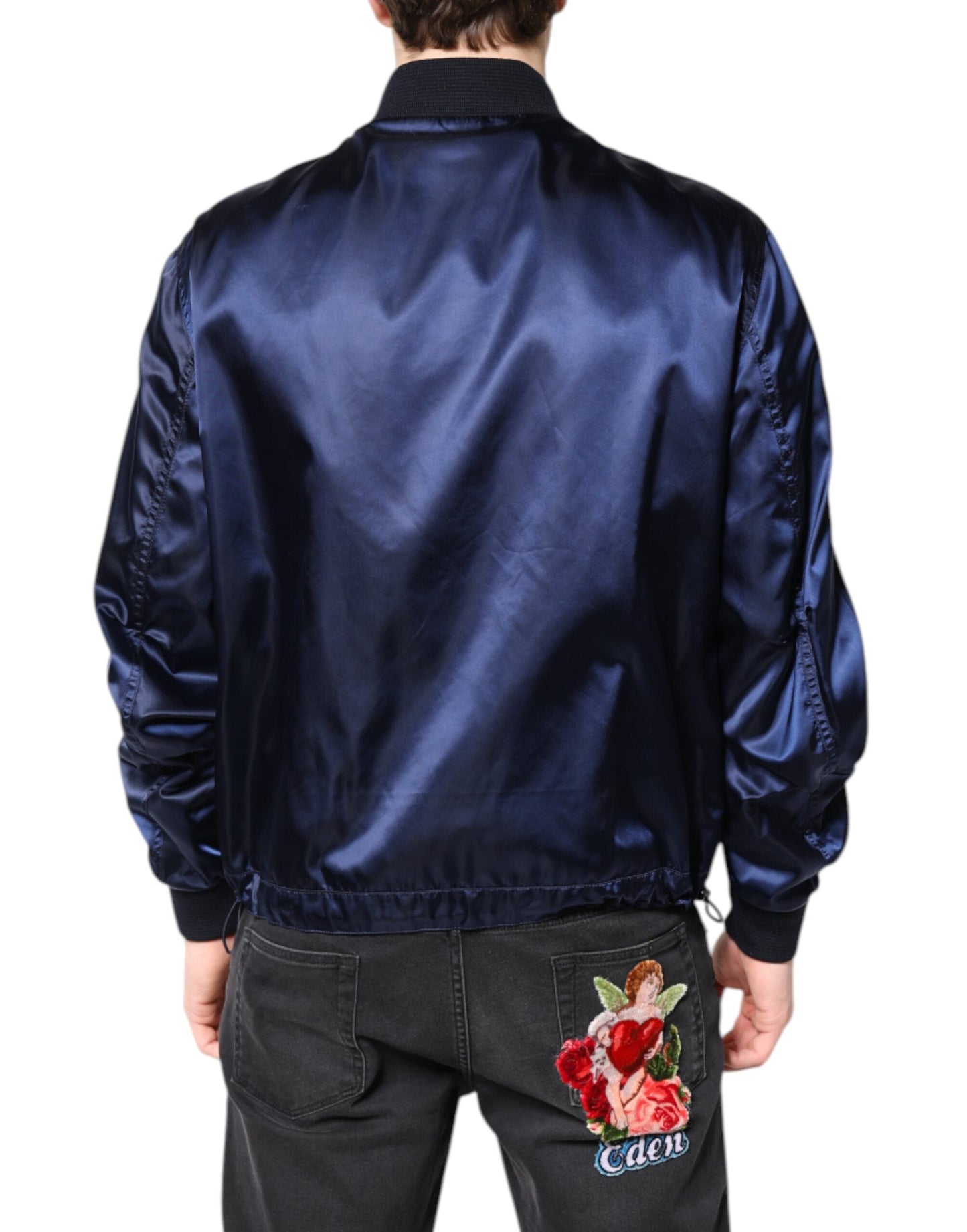Dolce & Gabbana Blue Nylon DG Crown Full Zip Bomber Men's Jacket ()
