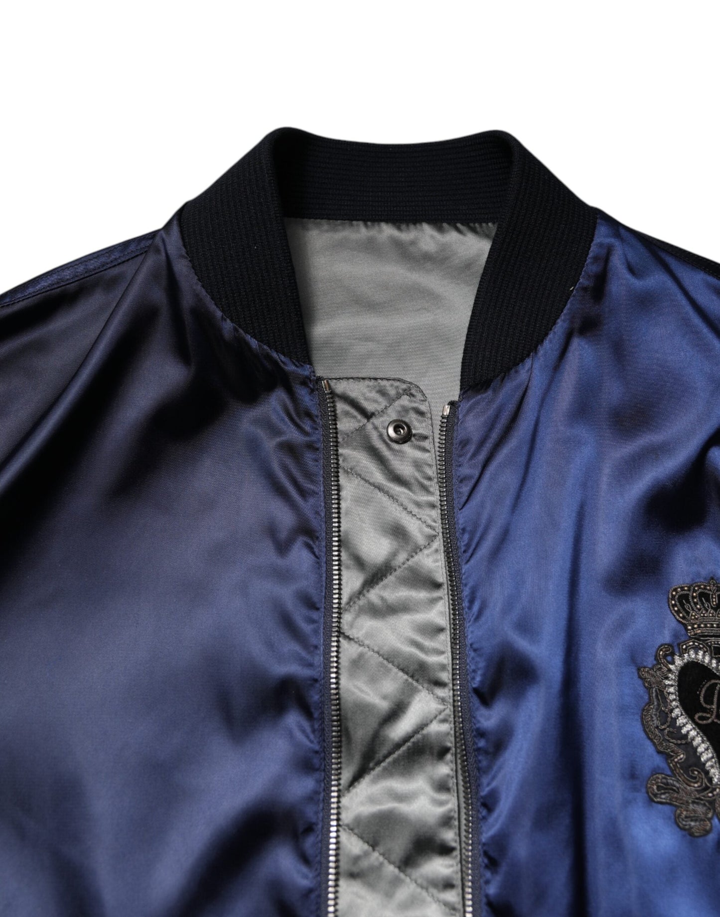 Dolce & Gabbana Blue Nylon DG Crown Full Zip Bomber Men's Jacket ()