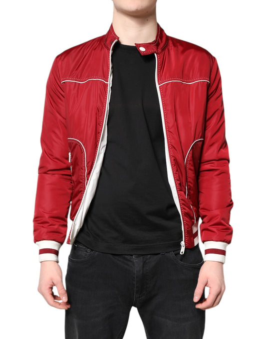 Dolce & Gabbana Red White Nylon Full Zip Men Bomber Men's Jacket