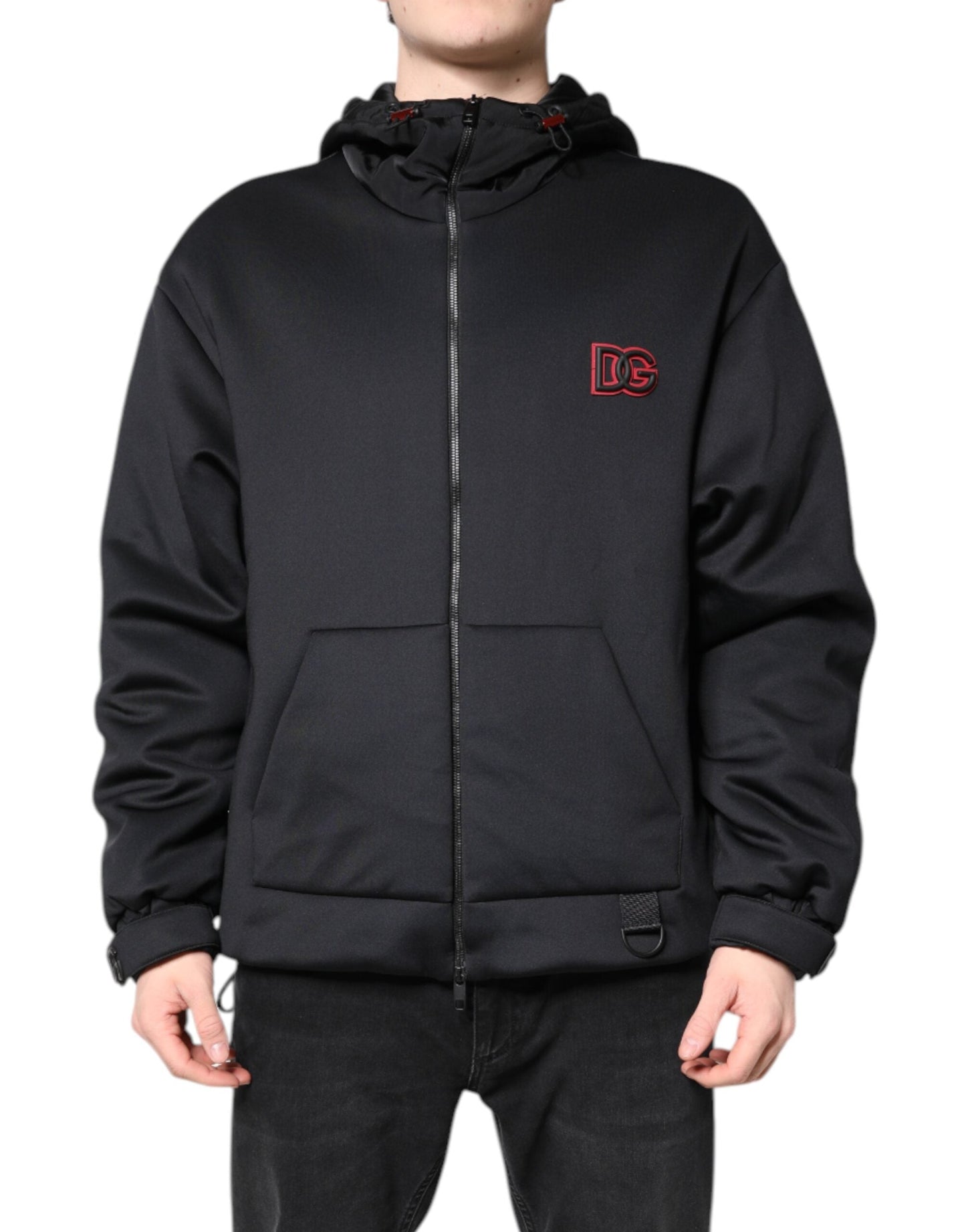 Dolce & Gabbana Black Polyester DG Hooded Full Zip Men's Jacket ()