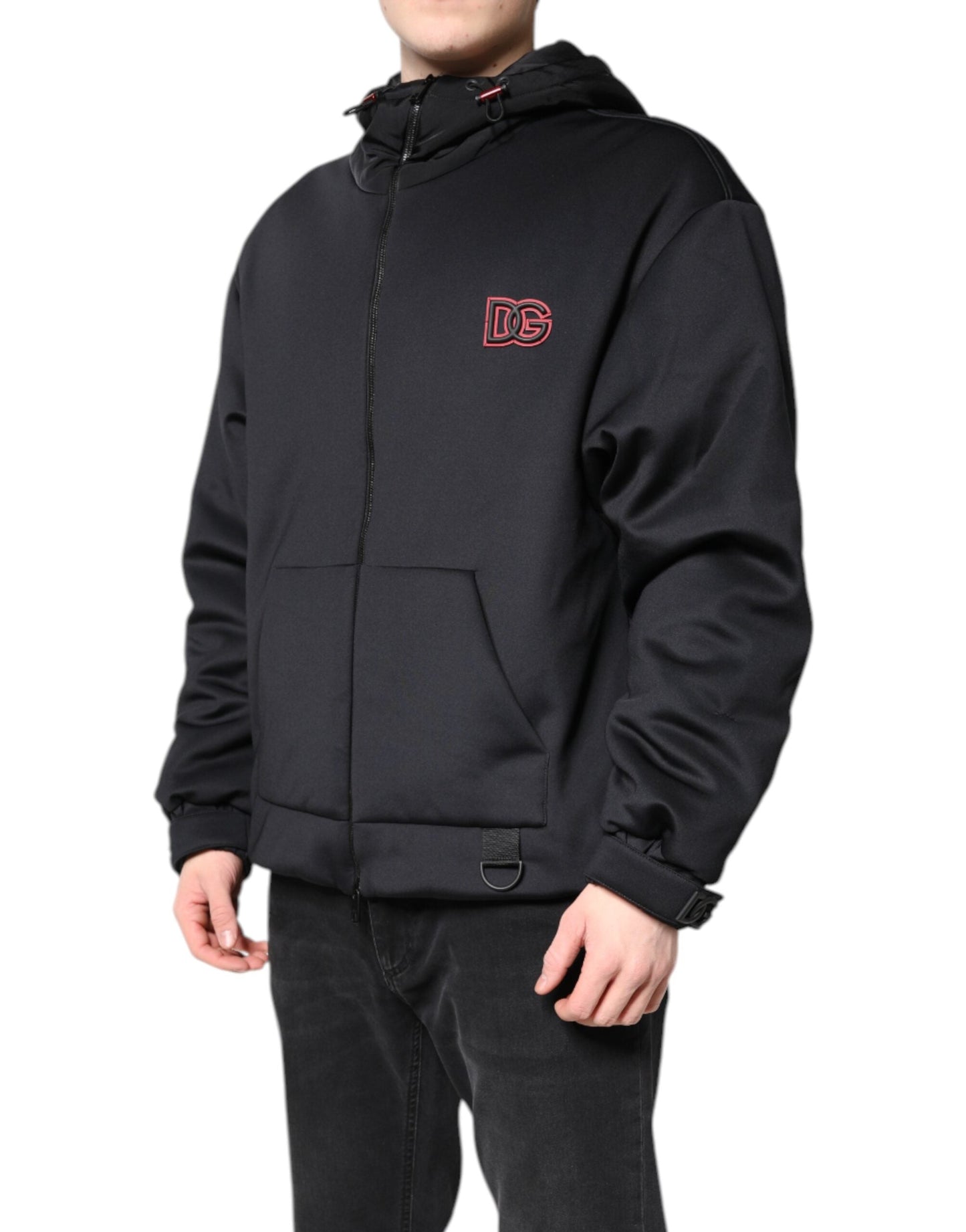 Dolce & Gabbana Black Polyester DG Hooded Full Zip Men's Jacket ()