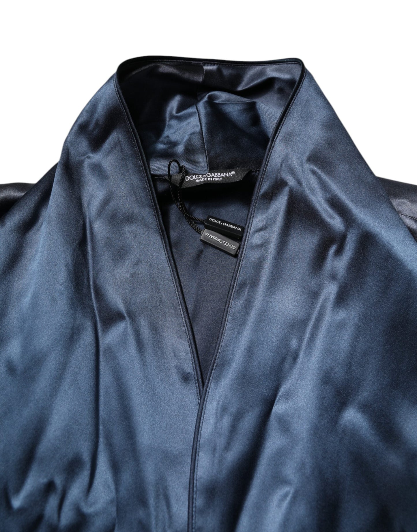 Dolce & Gabbana Blue Solid Silk Men Wrap Robe Coat Men's Jacket ()