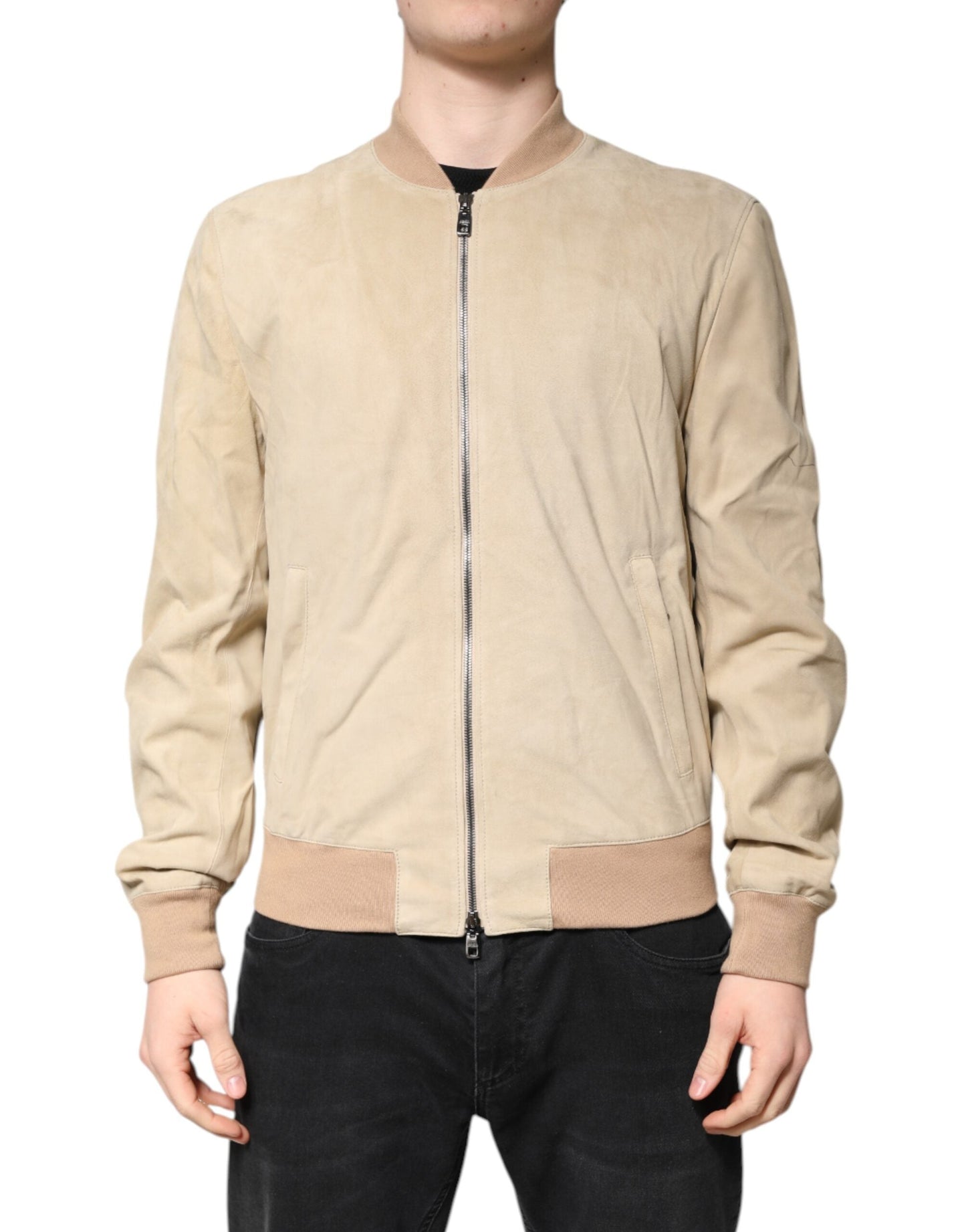 Dolce & Gabbana Beige Lambskin Full Zip Men Bomber Men's Jacket ()