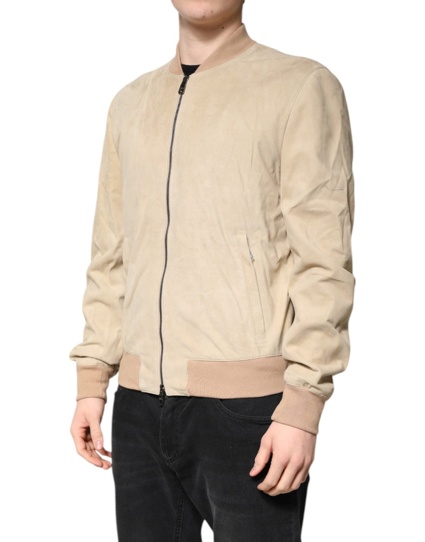 Dolce & Gabbana Beige Lambskin Full Zip Men Bomber Men's Jacket ()