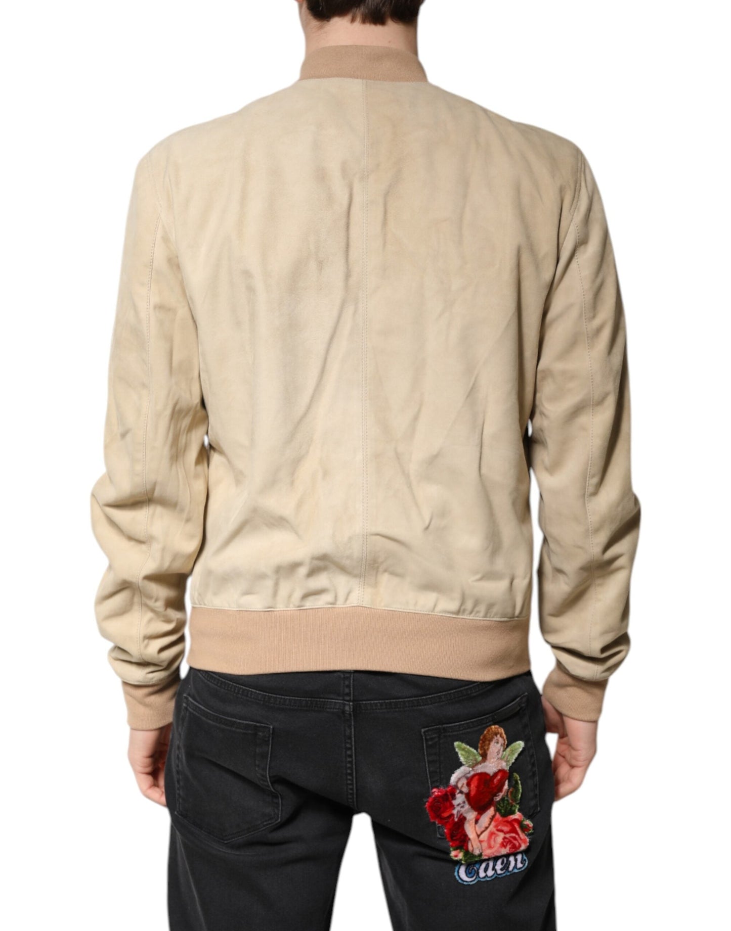 Dolce & Gabbana Beige Lambskin Full Zip Men Bomber Men's Jacket ()