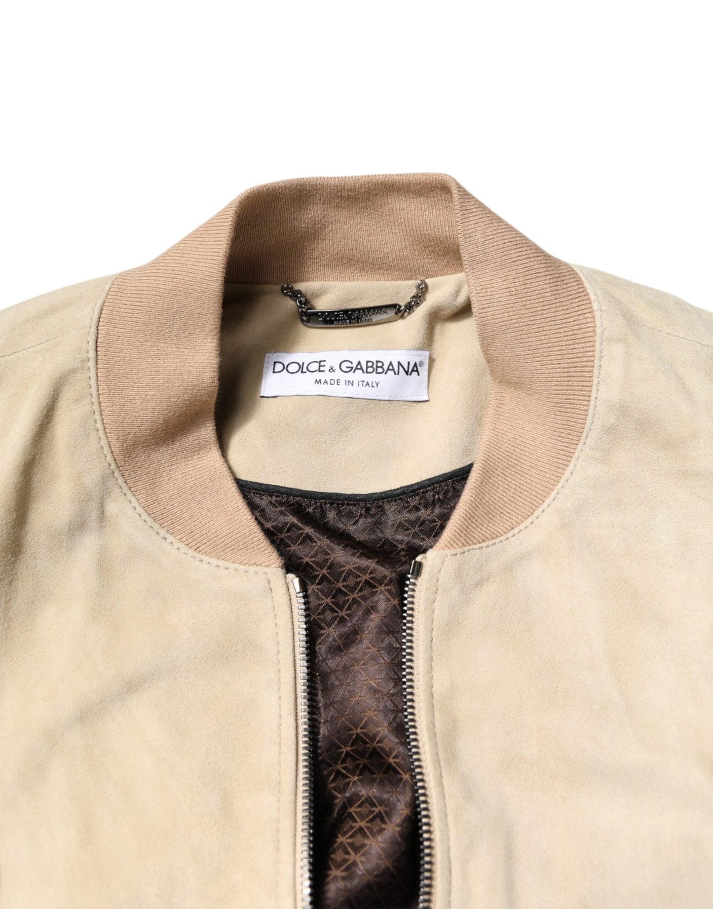 Dolce & Gabbana Beige Lambskin Full Zip Men Bomber Men's Jacket ()