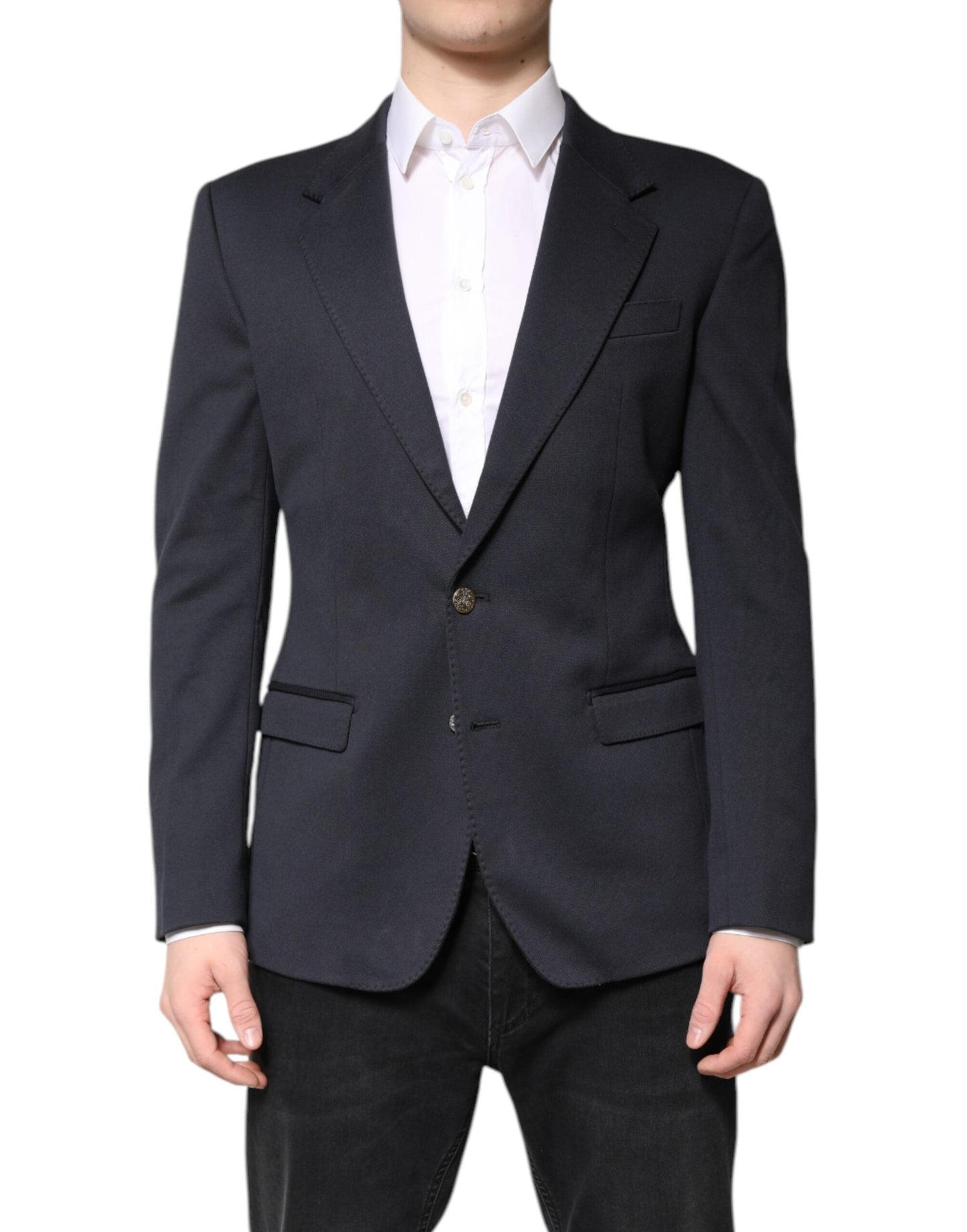 Dolce & Gabbana Dark Blue Cotton Men Jacket Coat Suit Men's Blazer ()