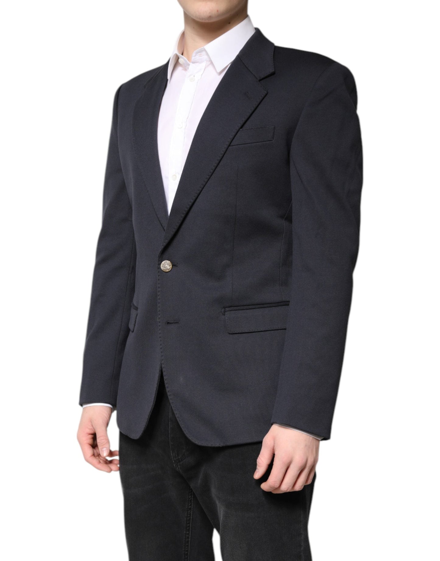 Dolce & Gabbana Dark Blue Cotton Men Jacket Coat Suit Men's Blazer ()