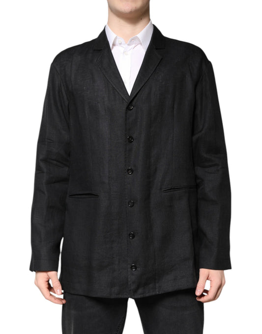 Dolce & Gabbana Black Linen Single Breasted Men Coat Men's Blazer ()