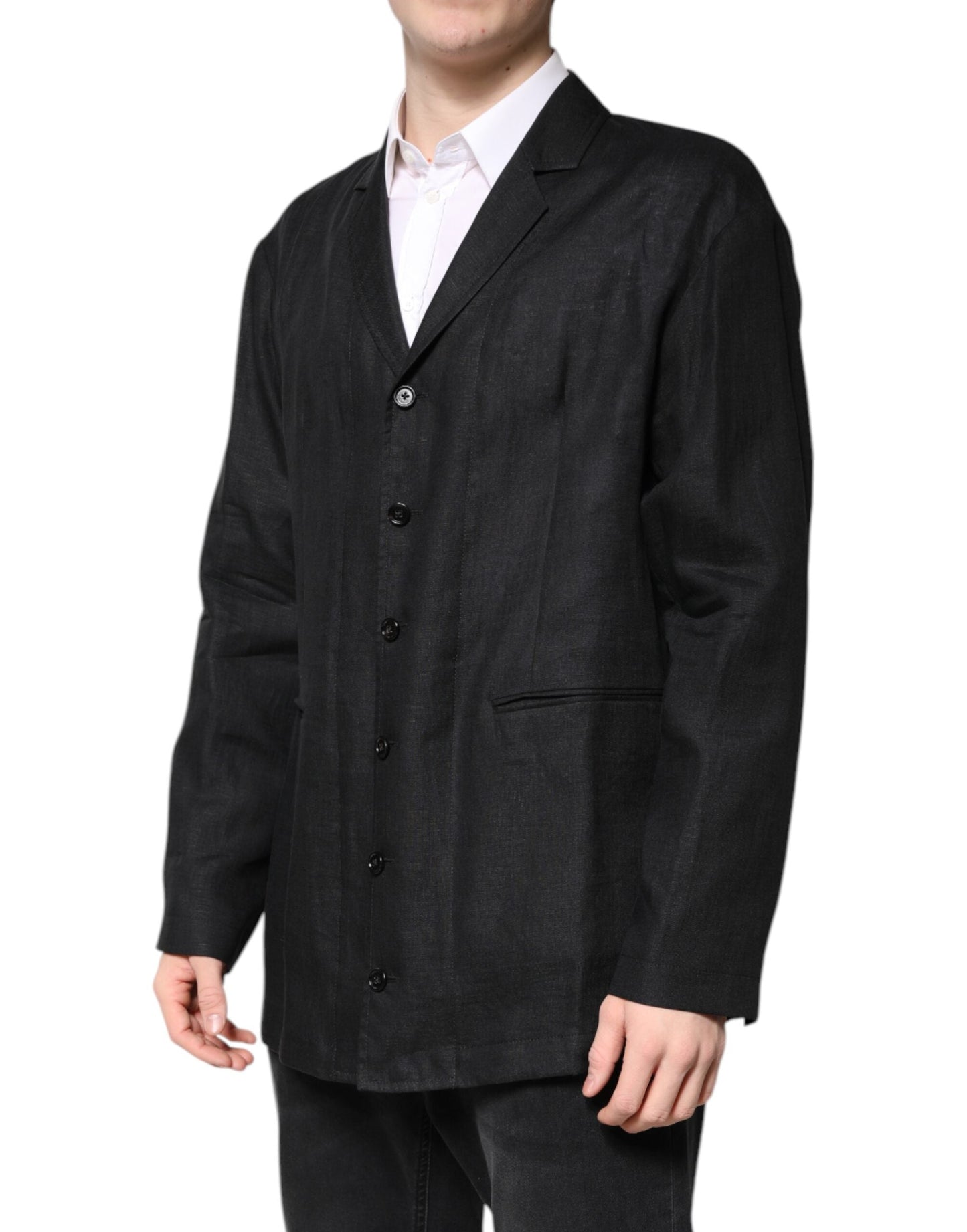 Dolce & Gabbana Black Linen Single Breasted Men Coat Men's Blazer ()