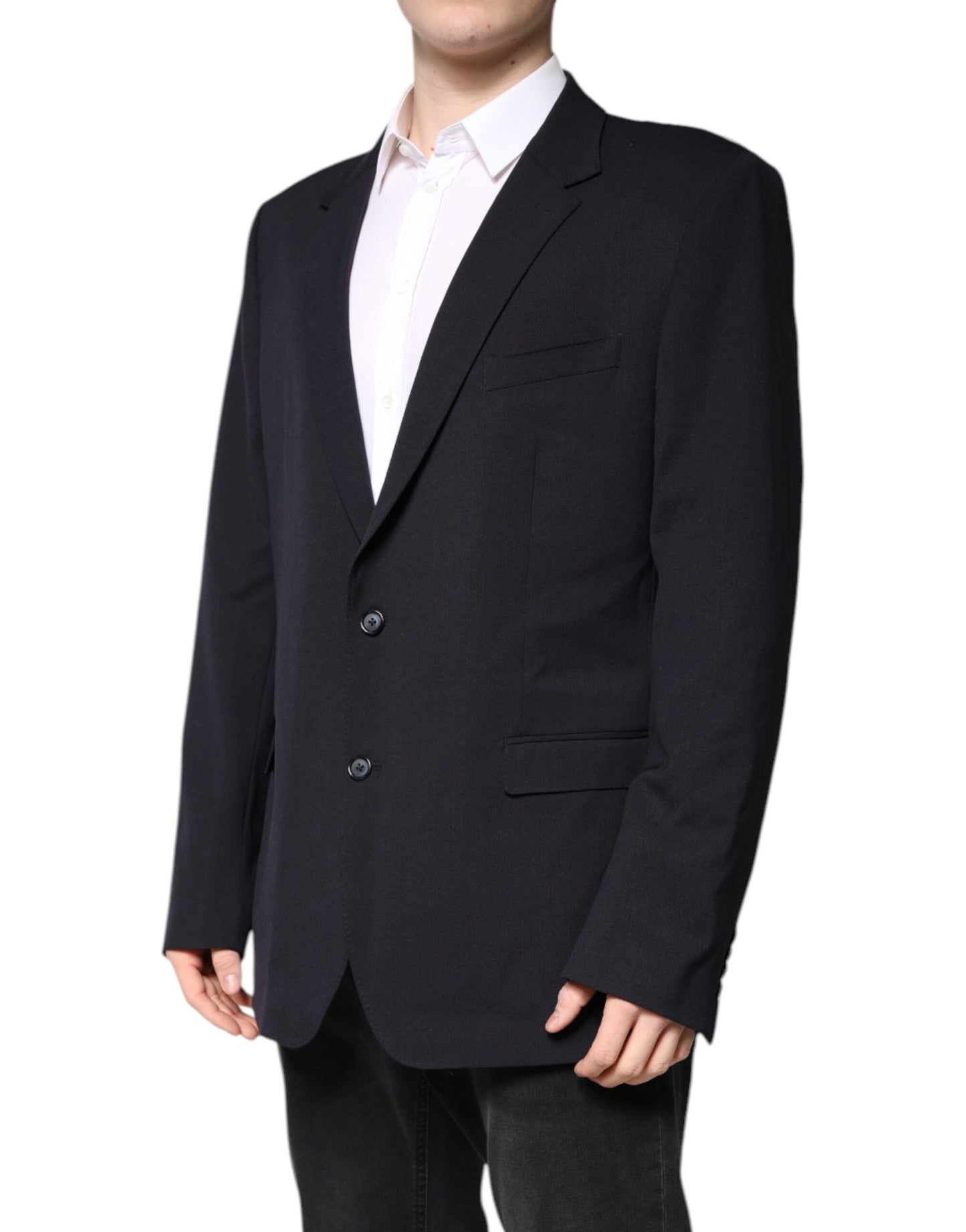 Dolce & Gabbana Dark Blue Wool Single Breasted Coat Men's Blazer
