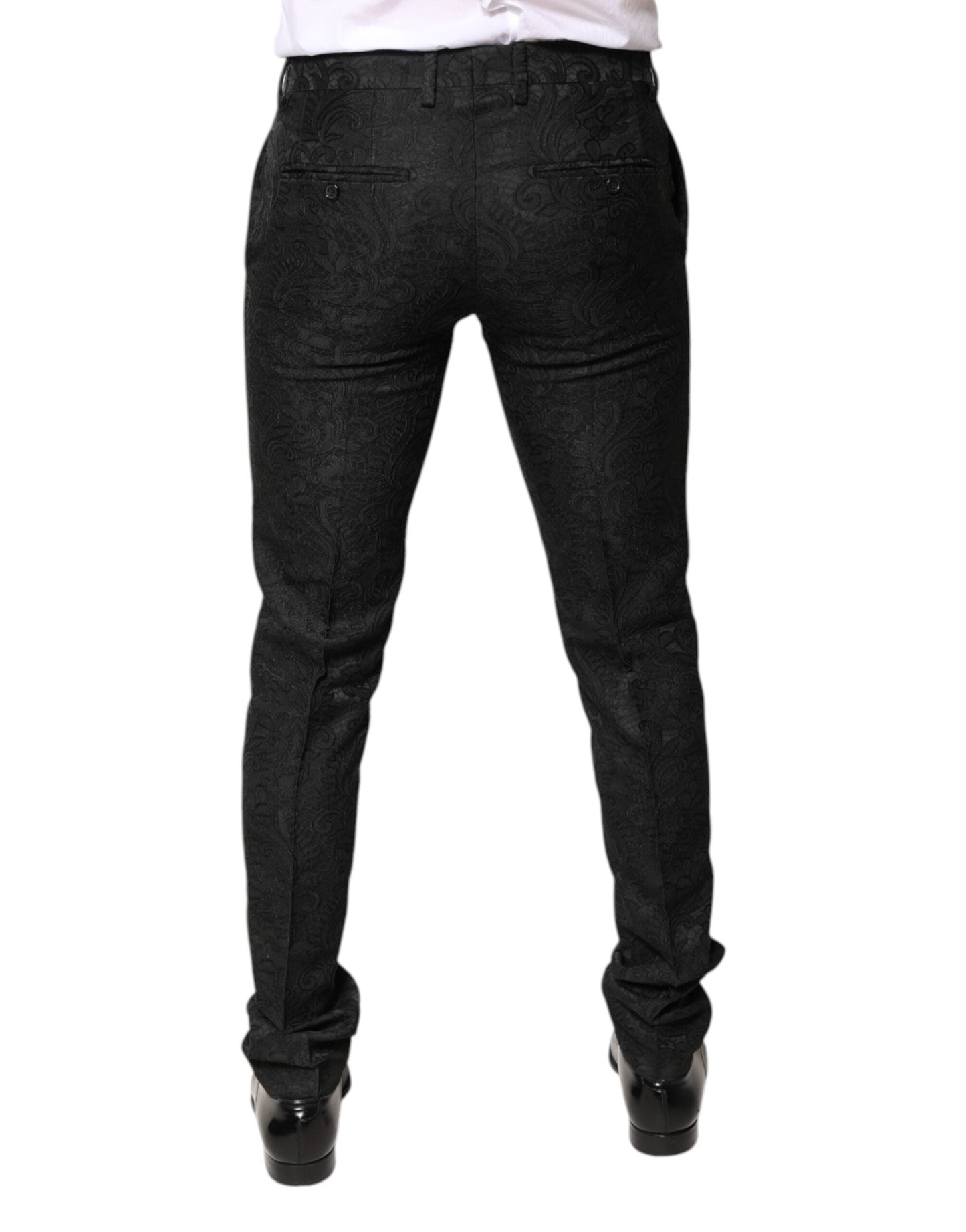 Dolce & Gabbana Black Floral Jacquard Mid Waist Dress Men's Pants