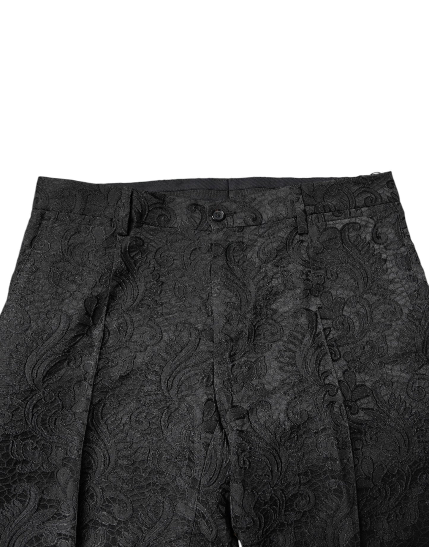 Dolce & Gabbana Black Floral Jacquard Mid Waist Dress Men's Pants