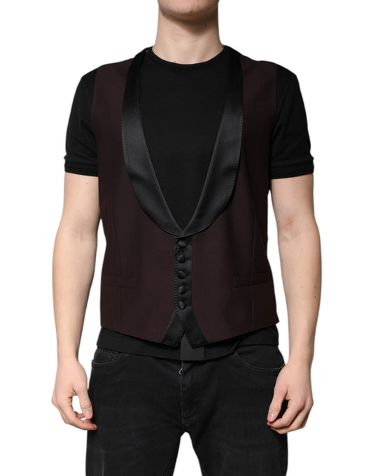 Dolce & Gabbana Maroon Wool Waistcoat Dress Formal Men's Vest