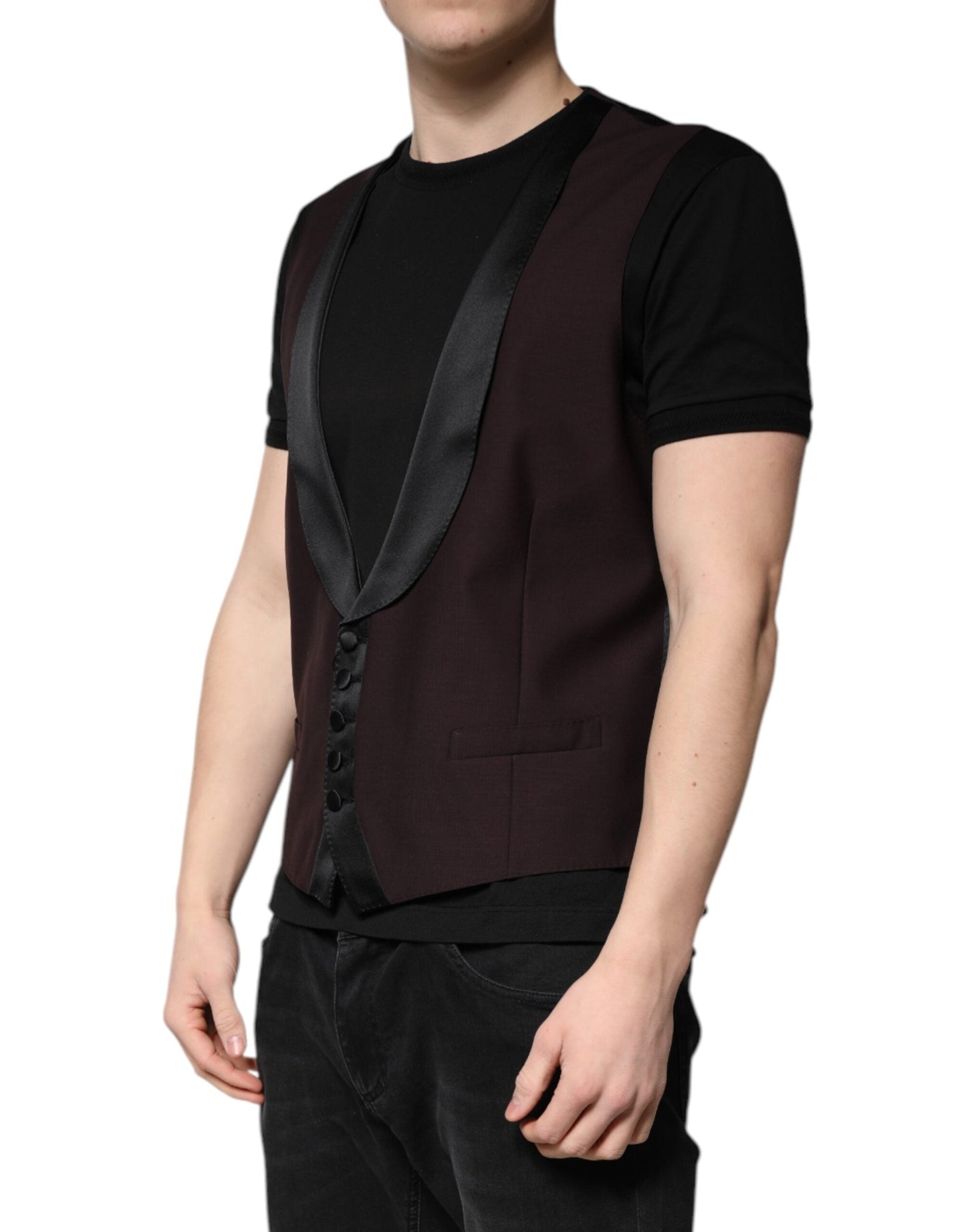 Dolce & Gabbana Maroon Wool Waistcoat Dress Formal Men's Vest