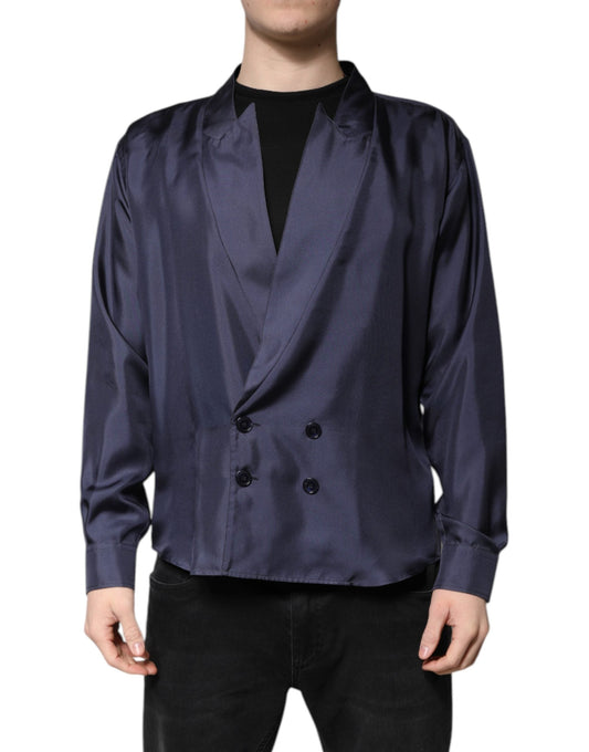 Dolce & Gabbana Dark Blue Silk Double Breasted Men's Shirt ()
