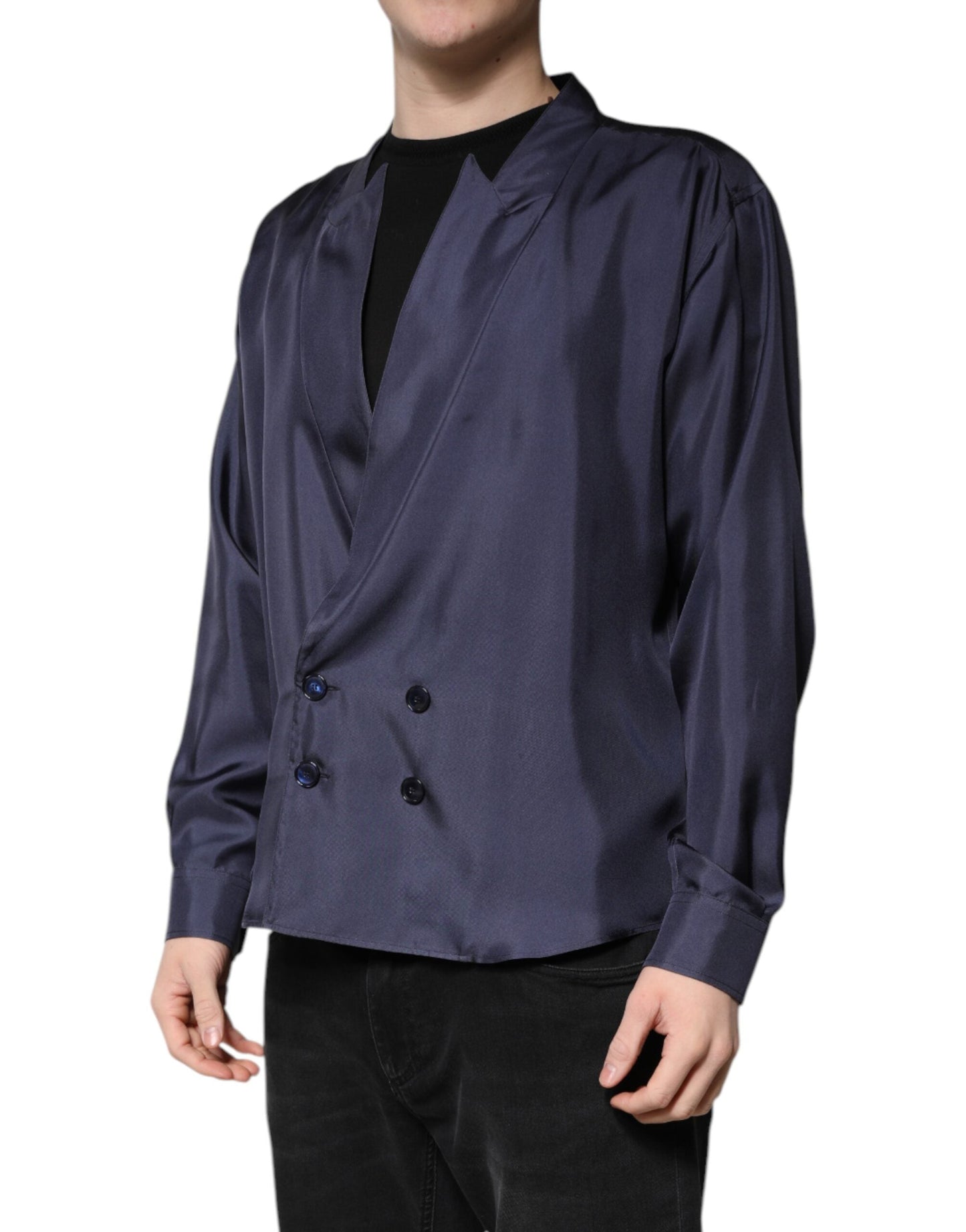 Dolce & Gabbana Dark Blue Silk Double Breasted Men's Shirt ()