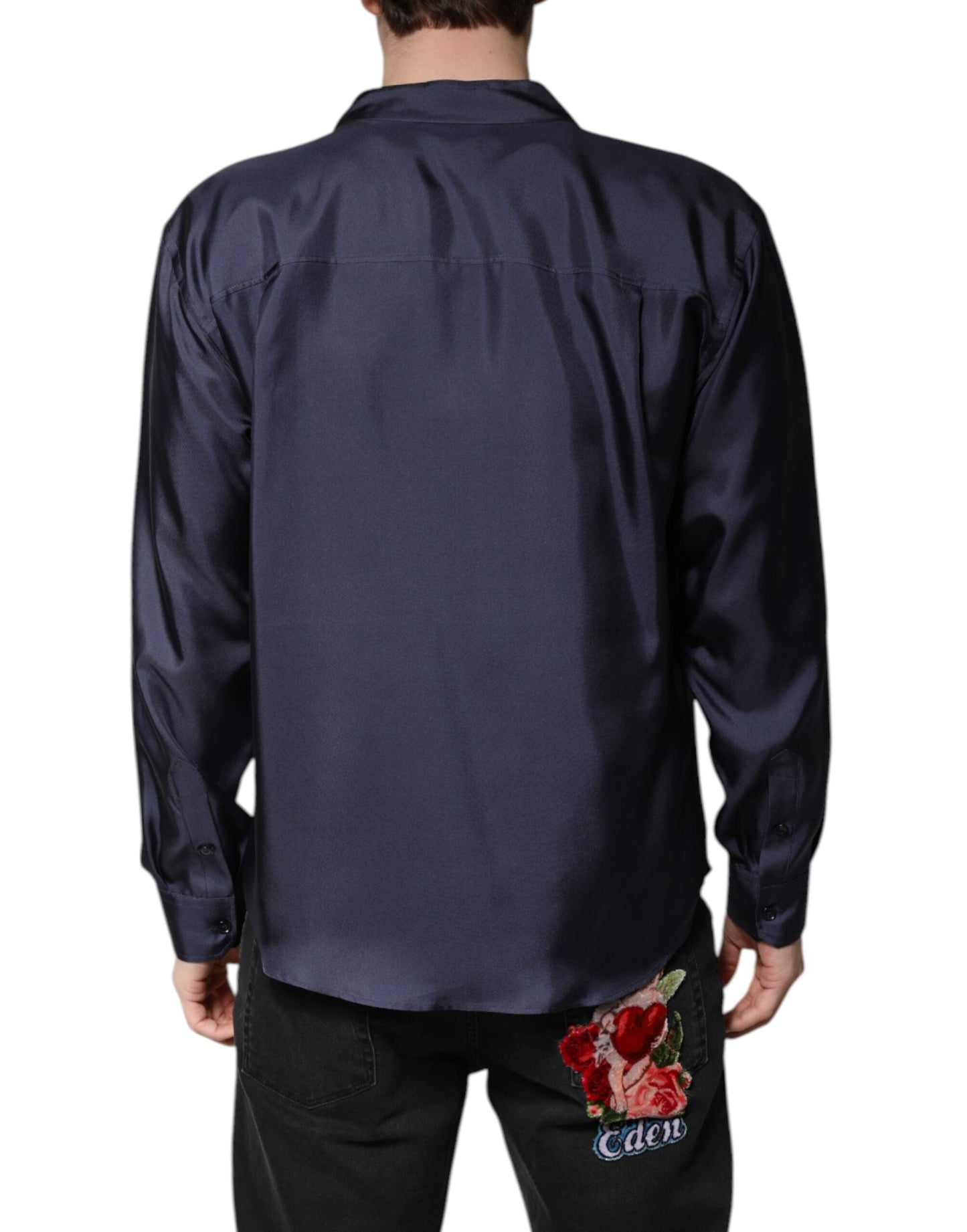 Dolce & Gabbana Dark Blue Silk Double Breasted Men's Shirt ()