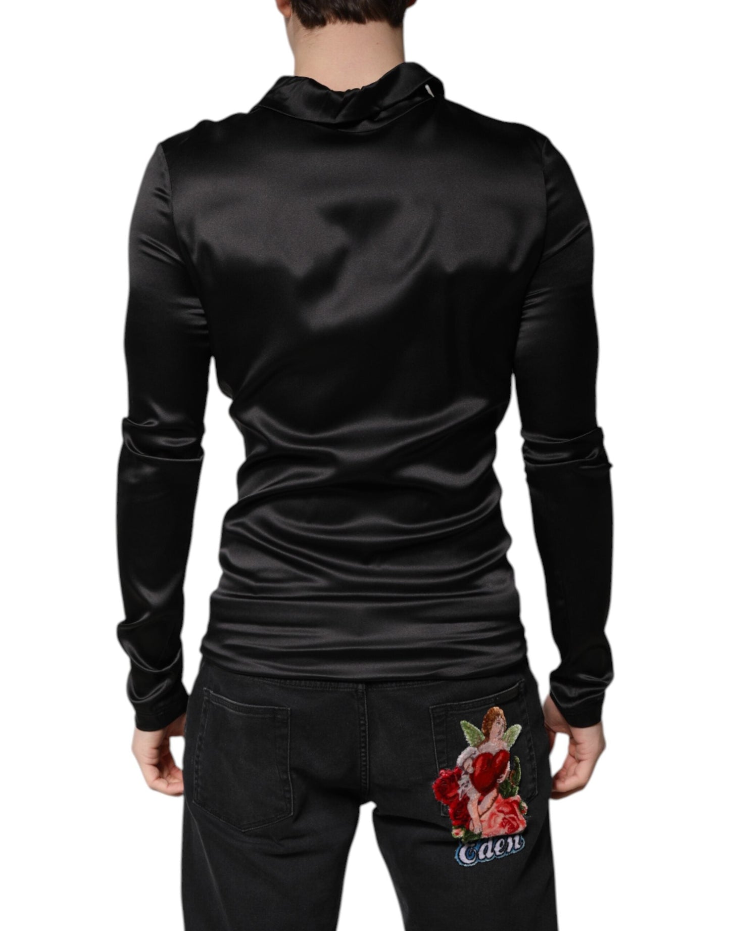 Dolce & Gabbana Black Silk Turtleneck Men Pullover Men's Sweater