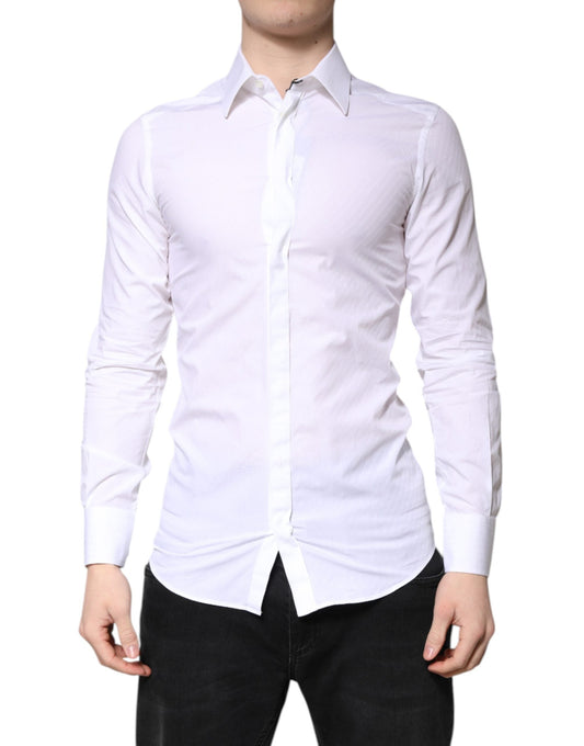 Dolce & Gabbana White Cotton GOLD Dress Formal Collared Men's Shirt ()