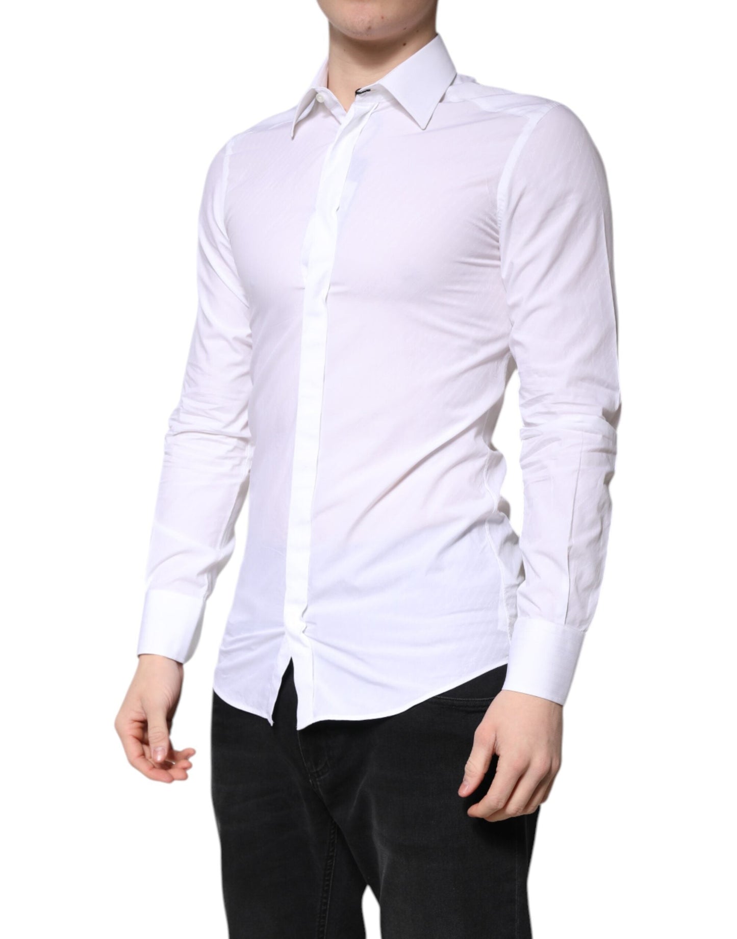 Dolce & Gabbana White Cotton GOLD Dress Formal Collared Men's Shirt ()