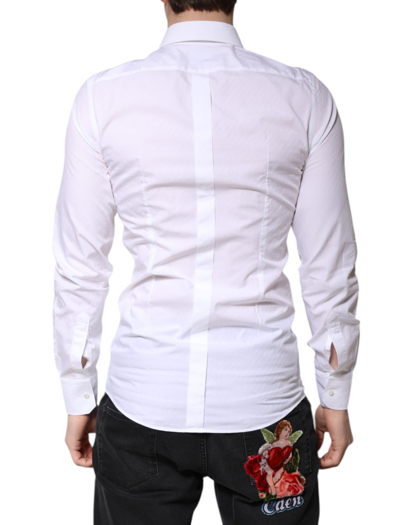 Dolce & Gabbana White Cotton GOLD Dress Formal Collared Men's Shirt ()