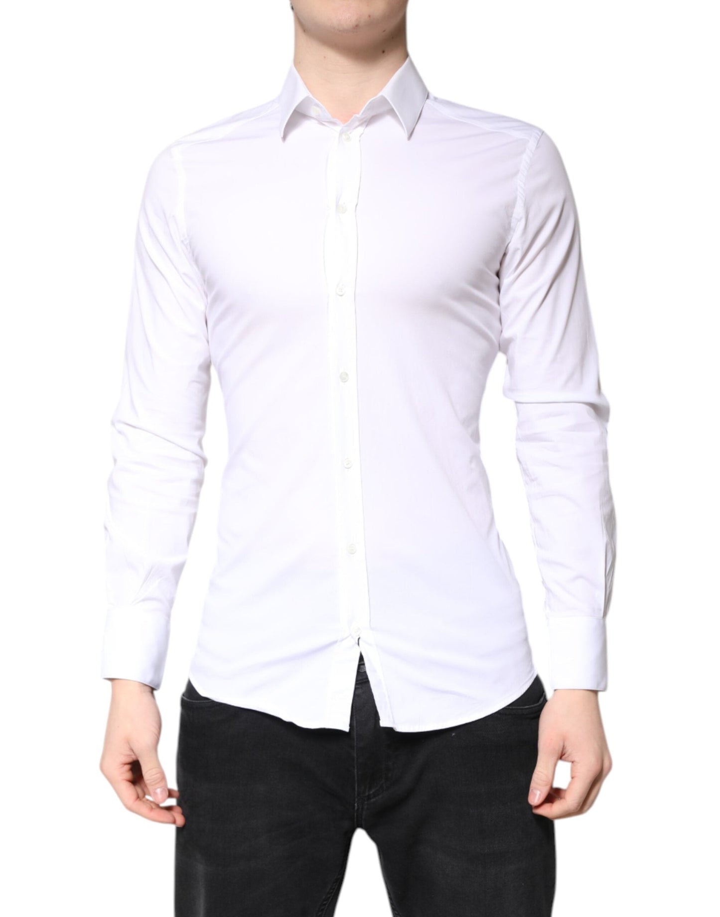 Dolce & Gabbana White Cotton GOLD Dress Formal Collared Men's Shirt ()