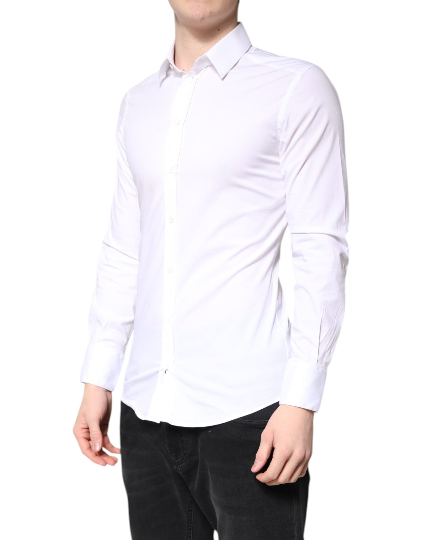 Dolce & Gabbana White Cotton GOLD Dress Formal Collared Men's Shirt ()