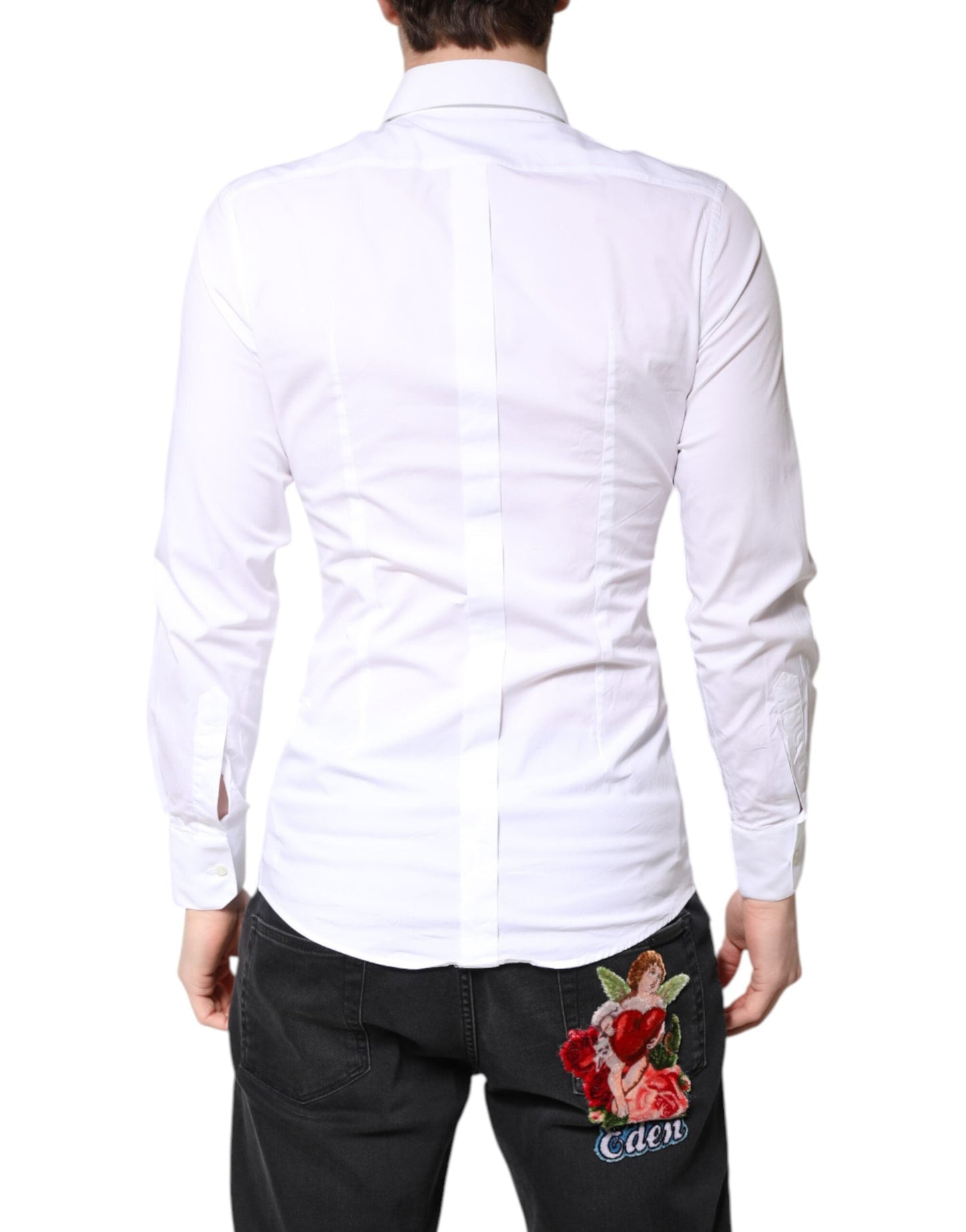 Dolce & Gabbana White Cotton GOLD Dress Formal Collared Men's Shirt ()