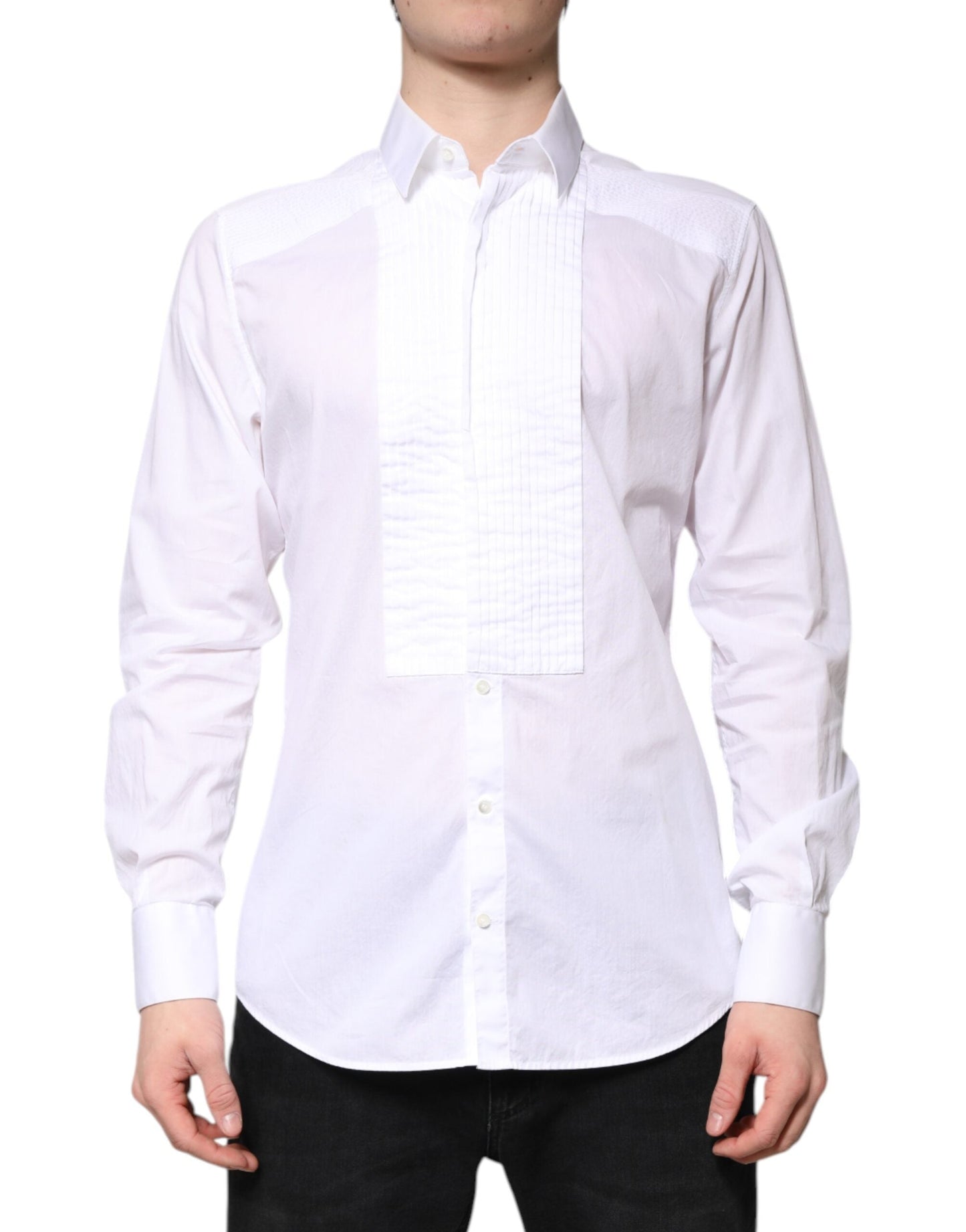 Dolce & Gabbana White GOLD Cotton Poplin Bib Men Dress Men's Shirt ()