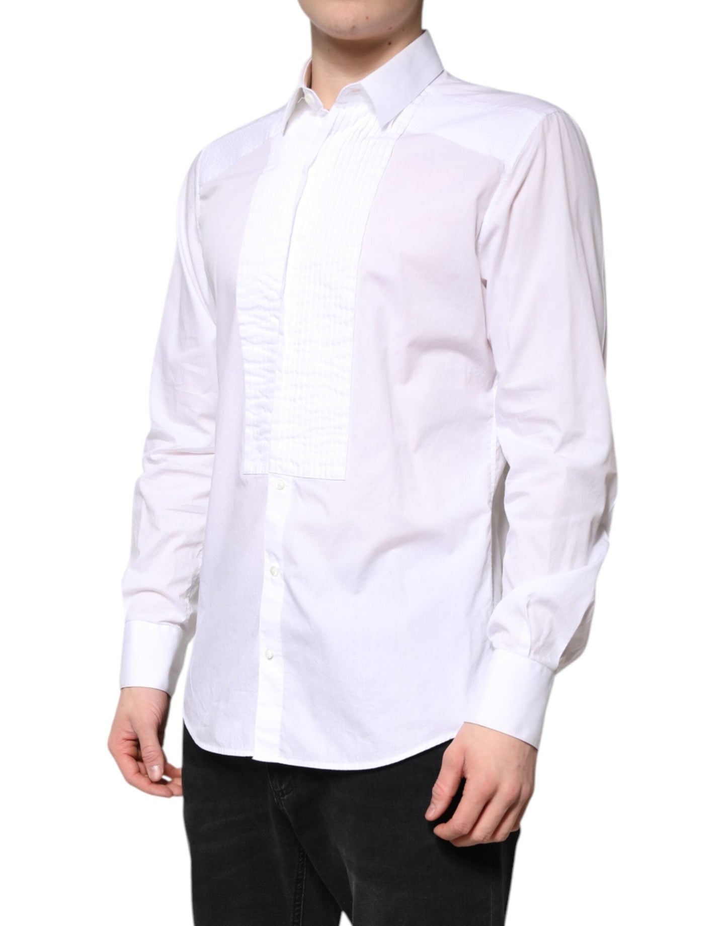 Dolce & Gabbana White GOLD Cotton Poplin Bib Men Dress Men's Shirt ()